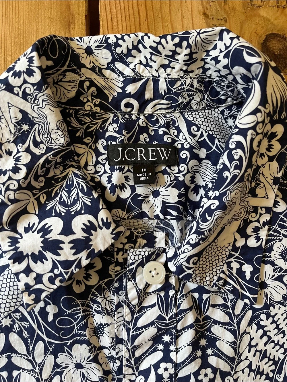 J CREW 10 Gamine Cotton Poplin Shirt in Mermaid Floral Button Up